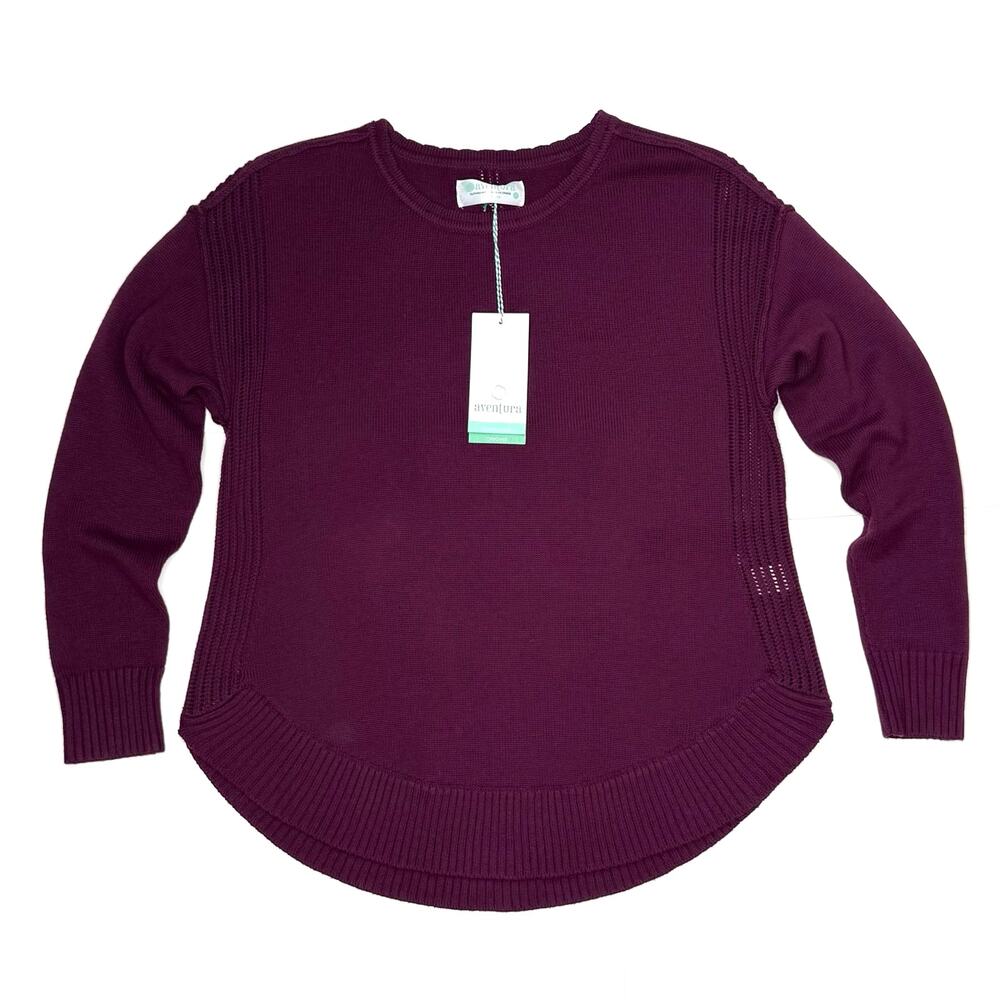 Aventura Callisto Sweater Merino Wool Pima Cotton L Large Barolo Wine Curved Hem